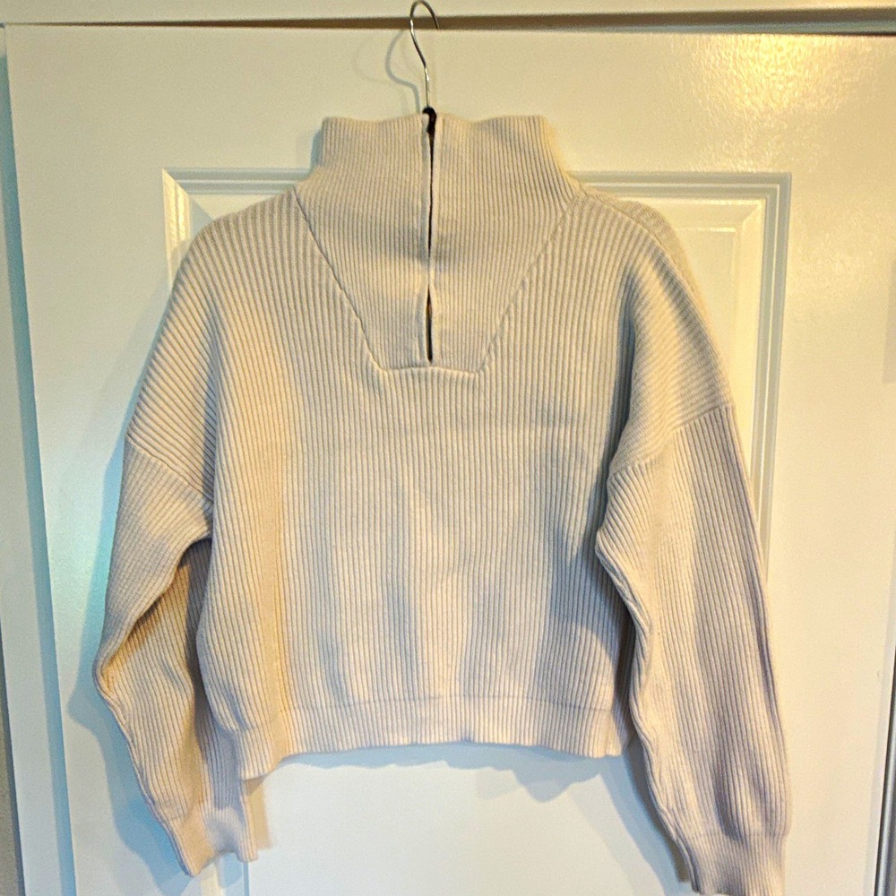 Pink Lily Womens Solid White Knit Mock Neck 1/4 Zip Pullover Sweater L